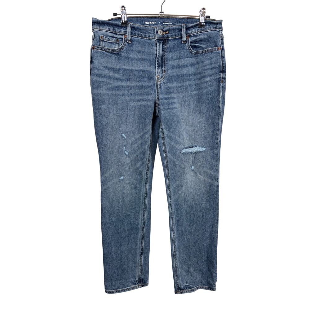 Old Navy The Boyfriend Jeans Womens 6 Blue Low Rise Distressed Stretch
